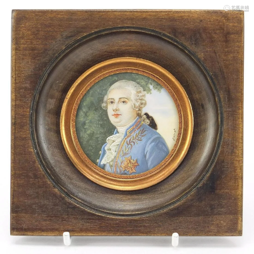 French circular hand painted portrait miniature of