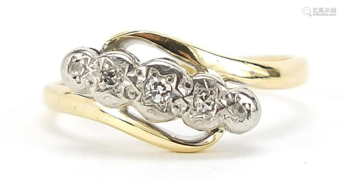 18ct gold and platinum diamond five stone crossover