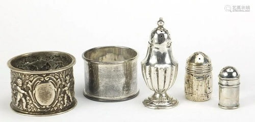 Victorian and later silver objects including a napkin