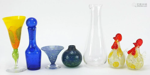 Scandinavian glassware including a Kosta Boda carafe,