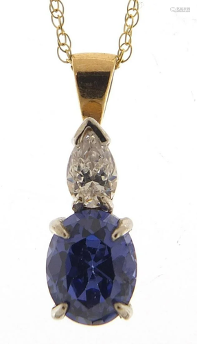 9ct gold tanzanite and cubic zirconia pendant on a 9ct