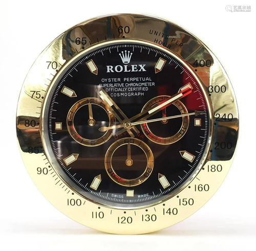 Rolex Daytona design dealer's display wall clock, 34cm