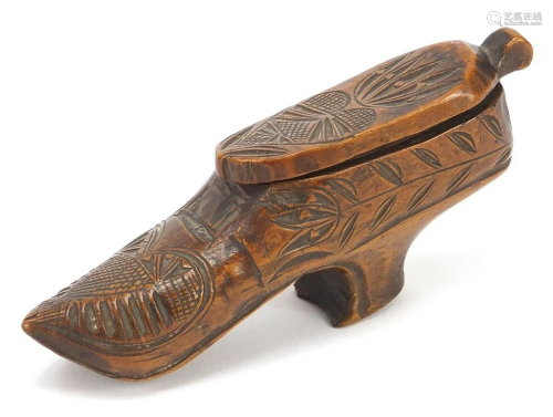 Antique Scandinavian design carved treen shoe design