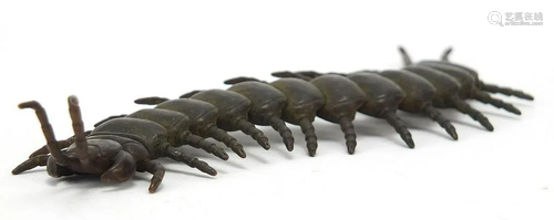 Japanese patinated bronze articulated centipede, 15.5cm