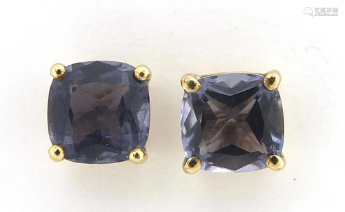 Pair of 9ct gold purple stone stud earrings, possibly