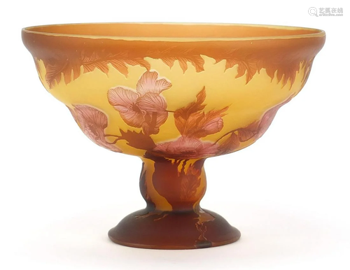 Emile Galle style cameo art glass pedestal bowl, 22.5cm