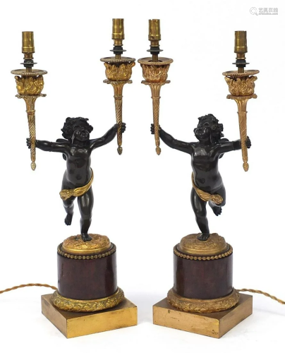 Pair of 19th century ormolu and marble Putti design two