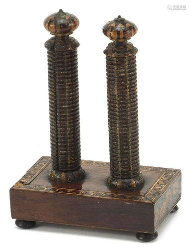 Victorian rosewood Tunbridge Ware thermometer stand