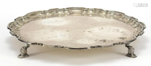 Mappin & Webb, large George VI silver salver raised on