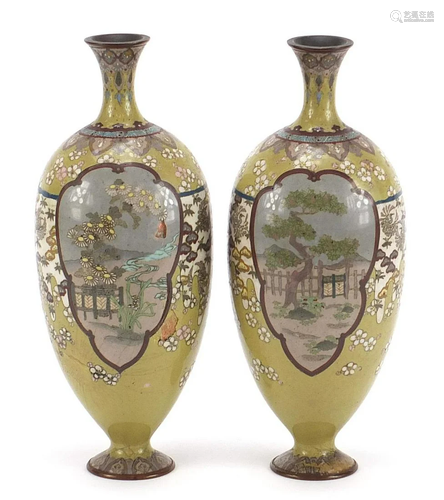 Good pair of Japanese cloisonné vases finely enamelled