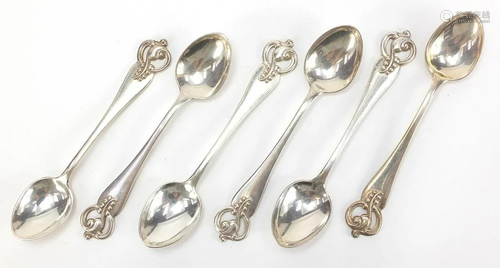 C G Hallberg, set of six Swedish silver teaspoons,