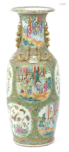 Large Chinese Canton porcelain vase with twin handles