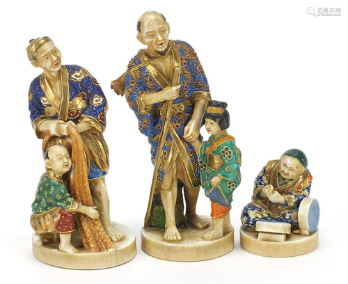 Three Japanese Satsuma pottery figures including two of