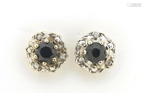 Pair of 9ct gold sapphire and diamond stud earrings,