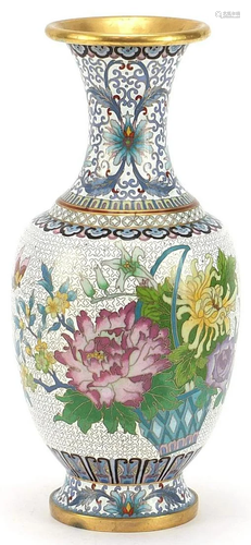 Chinese cloisonné baluster vase enamelled with a