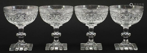 Set of four Regency design cut glass sundae dishes,