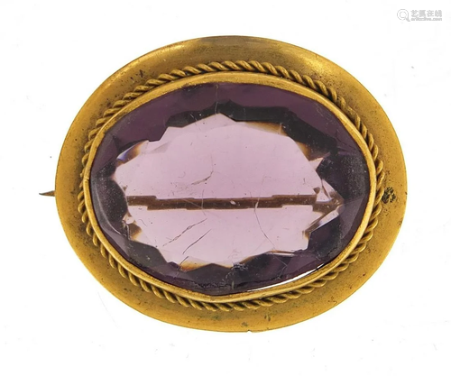 Victorian gilt metal amethyst brooch, 3.2cm wide, 11.2g