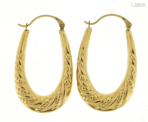 Pair of 9ct gold hoop earrings, 3.2cm high, 1.3g