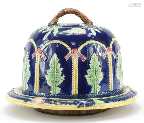 Victorian Majolica cheese dome on stand, 31cm in