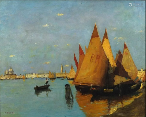 Manner of Antoine Bouvard - Venetian scene with boats