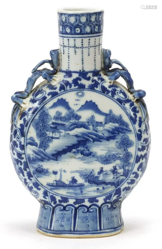 Chinese blue and white porcelain moon flask with