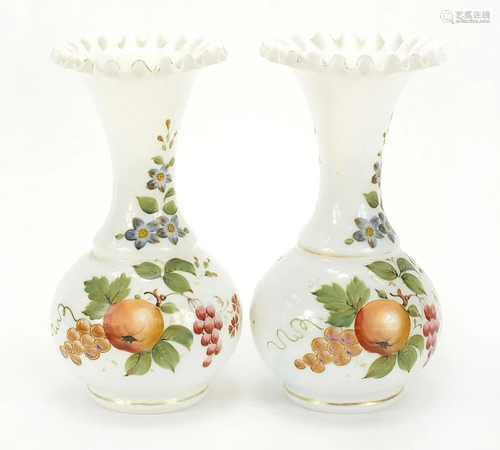 Pair of 19th century white opaline glass vases hand