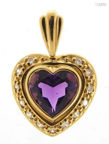 18ct gold diamond and amethyst love heart pendant,