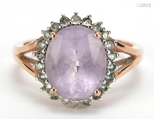 10ct gold amethyst and clear stone ring, size M, 3.4g