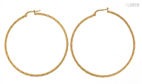 Large pair of 9ct gold gypsy hoop earrings, 5cm in