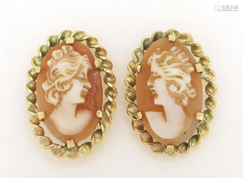 Pair of 9ct gold cameo maiden head stud earrings, 1.5cm