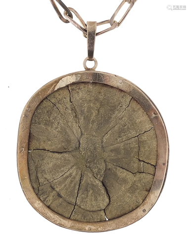 Large silver tree cross section pendant on a silver