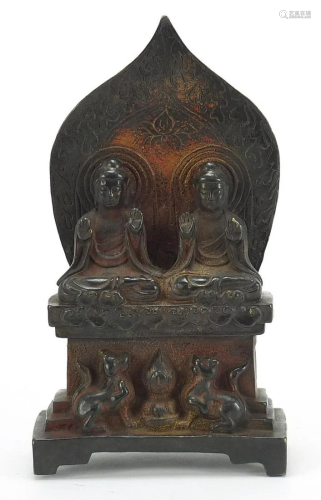Chino Tibetan bronze figure group of two deities,