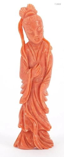 Chinese coral carving of a robed female, 9cm high