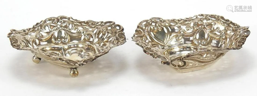 M Bros, two Victorian silver love heart dishes, pierced