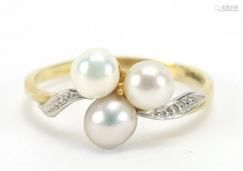 9ct gold cultured pearl ring, size L, 1.6g
