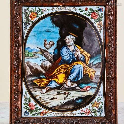 Grande plaque en émail peint polychrome avec rehau…