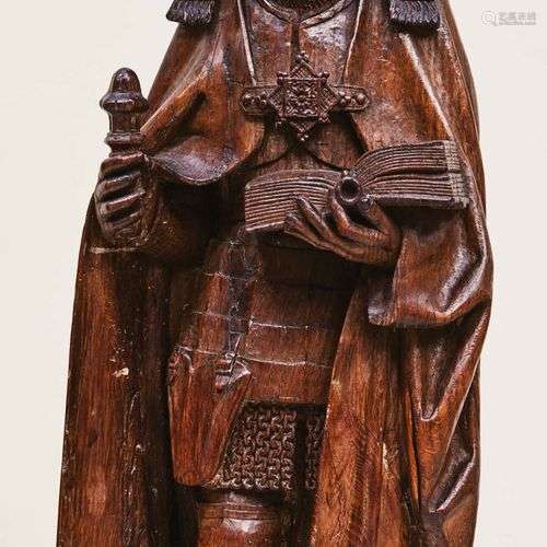 Saint Arnoul de Metz en chêne sculpté avec infimes…
