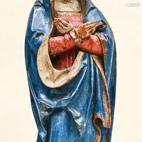 Vierge de Calvaire en bois de résineux sculpté, po…