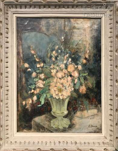 Clémence Louise BURDEAU (1891-1983) Vase de fleurs et livre ...