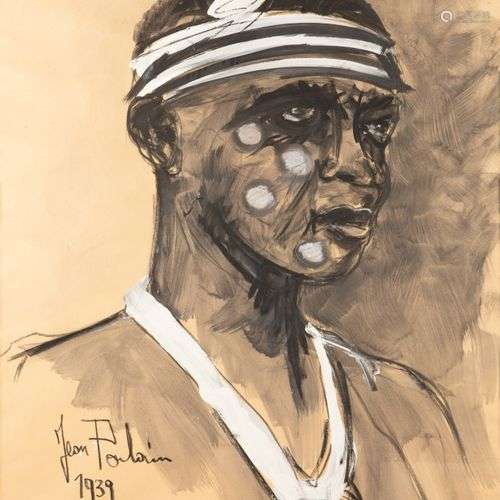 Jean POULAIN (1884-1967) Portrait de guerrier africain, 1939...