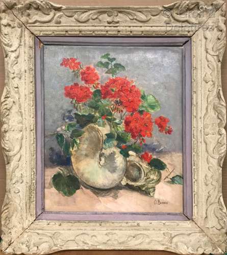 Clémence Louise BURDEAU (1891-1983) Bouquet de géraniums dan...