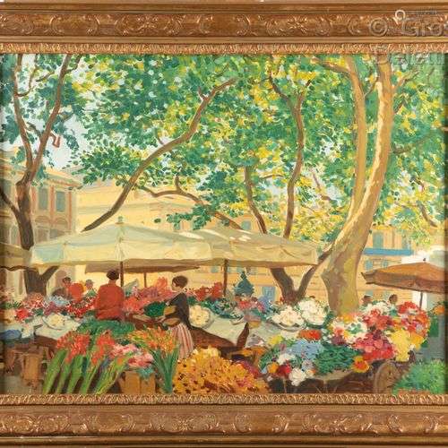 Tony MINARTZ (1873-1944) Le marché aux fleurs à Nice Huile s...