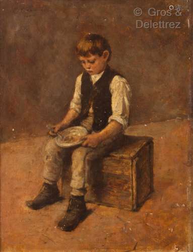Emile LESSORE (1805-1876) Le petit garçon mangeant sa soupe ...