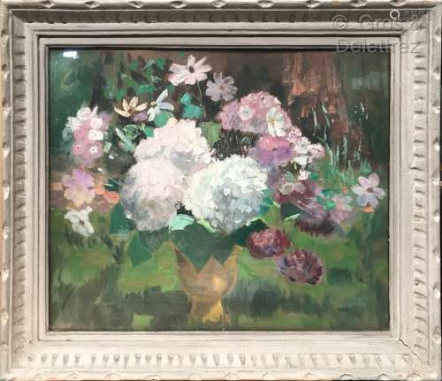 Clémence Louise BURDEAU (1891-1983) Bouquet d hortensias ros...