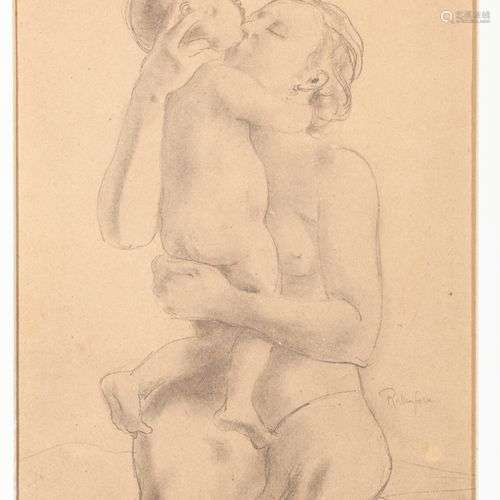 Armand RASSENFOSSE (1862-1934) Maternité Crayon et estompe s...