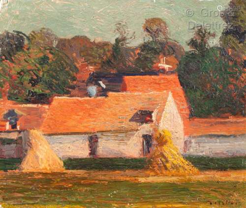 Joseph DELATTRE (1858-1912) Petit paysage à la ferme Huile s...