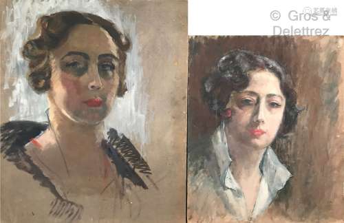 Clémence Louise BURDEAU (1891-1983) Deux portraits de femmes...