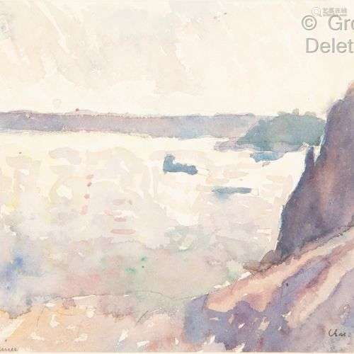 CHAS LABORDE (1886-1941) Perros Guirec, côte de granit Aquar...