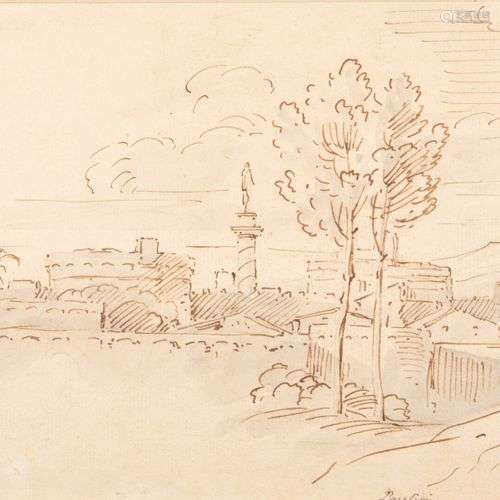 Suiveur de Nicolas POUSSIN (1594-1665) Vue de Rome Plume, en...