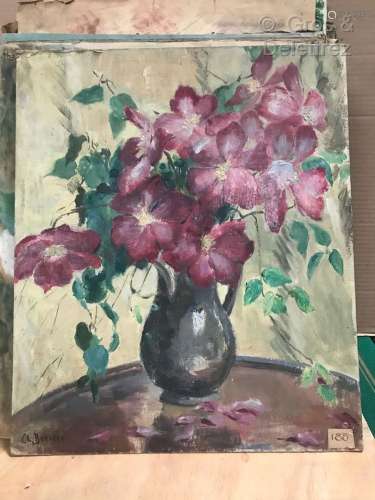 Clémence Louise BURDEAU (1891-1983) Bouquet de clématites da...